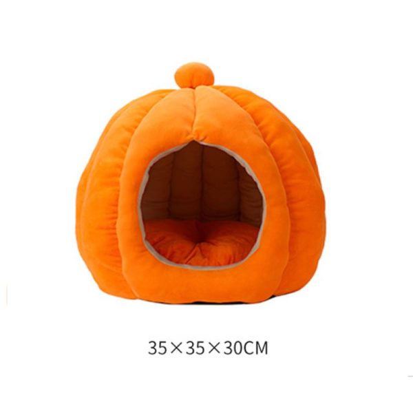 Cute pumpkin shape cat house comfortable velvet winter warm closed type