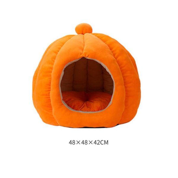 Cute pumpkin shape cat house comfortable velvet winter warm closed type