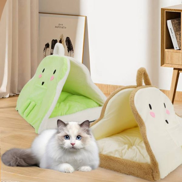 Cute Toast Cat House Semi-Enclosed Comfortable House for All Seasons