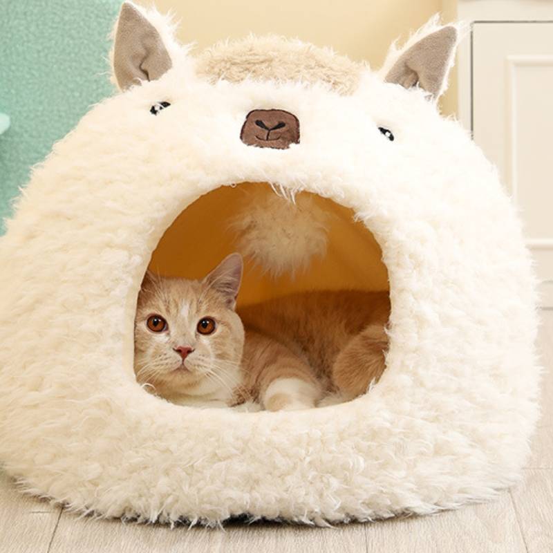 Alpaca yurt has cute shape, durable and soft lion velvet pet nest for cats and dogs