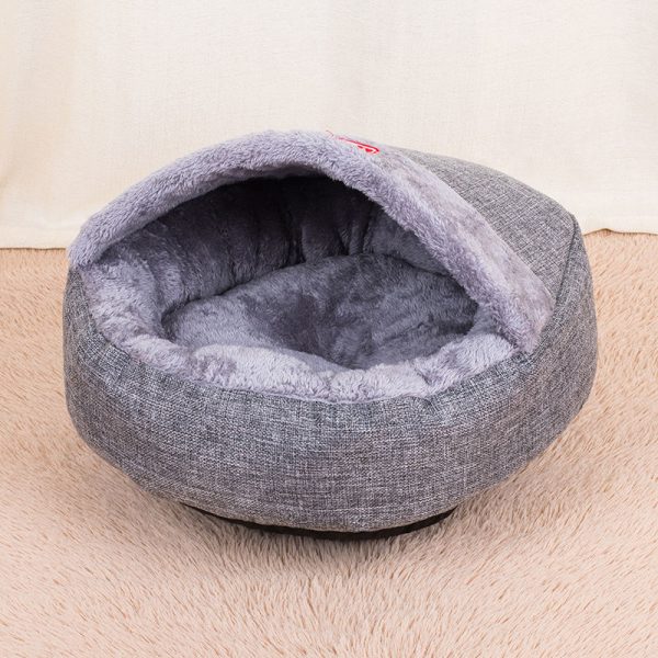 Semi-covered cotton and linen material warm cat bed and dog bed