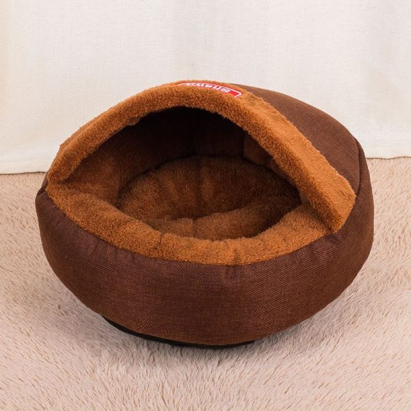 Semi-covered cotton and linen material warm cat bed and dog bed