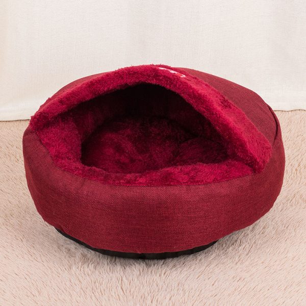 Semi-covered cotton and linen material warm cat bed and dog bed