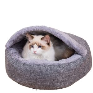 Semi-covered cotton and linen material warm cat bed and dog bed