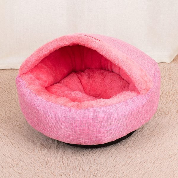 Semi-covered cotton and linen material warm cat bed and dog bed