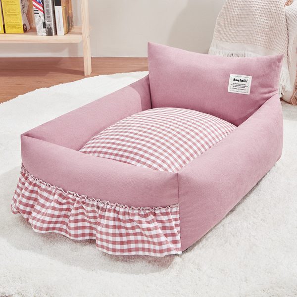 Plaid high back pet sofa bed for cats and dogs