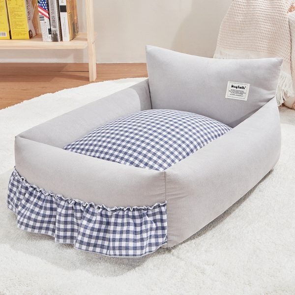 Plaid high back pet sofa bed for cats and dogs