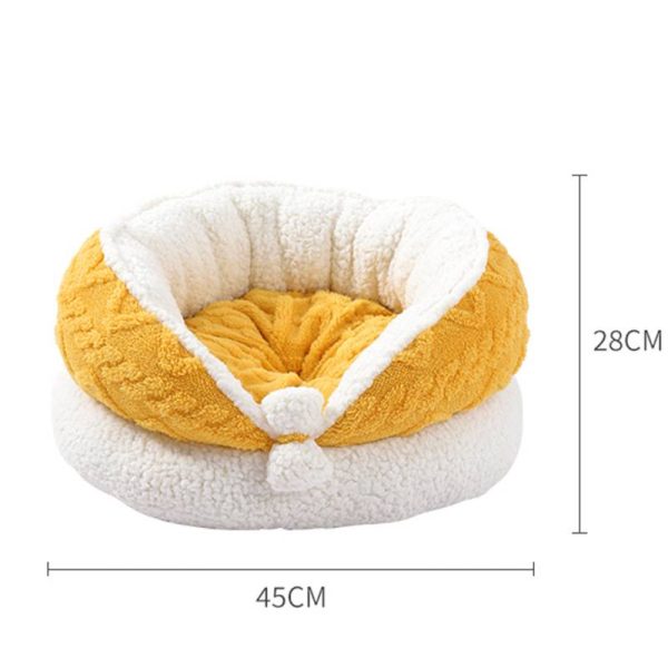 Yellow soft semi-surrounded arctic velvet pet bed for cats and dogs