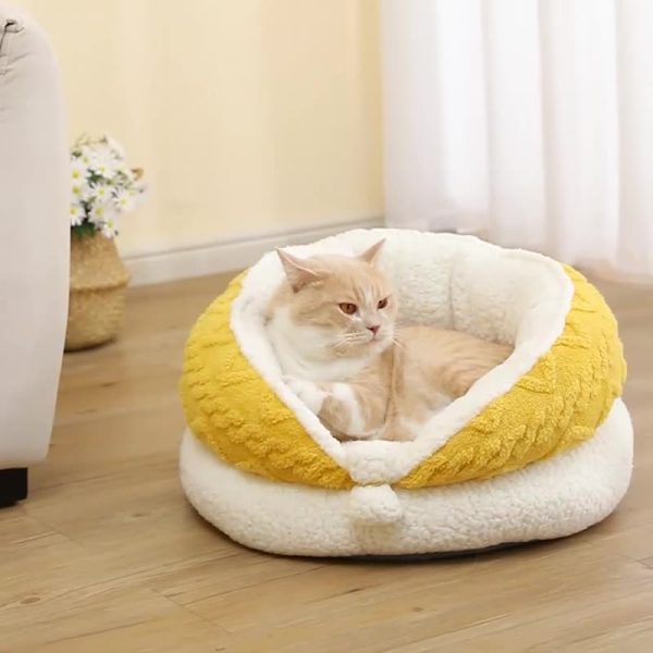 Yellow soft semi-surrounded arctic velvet pet bed for cats and dogs