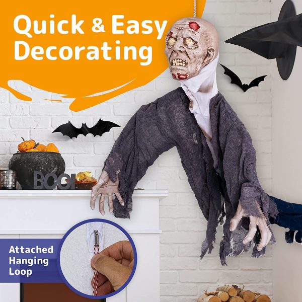 Halloween Hanging Zombie and Groundbreaker Prop with Flowing Robe