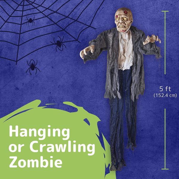 Halloween Hanging Zombie and Groundbreaker Prop with Flowing Robe