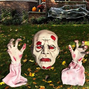 Halloween Outdoor Zombie Face Realistic Skeleton Stakes Prop