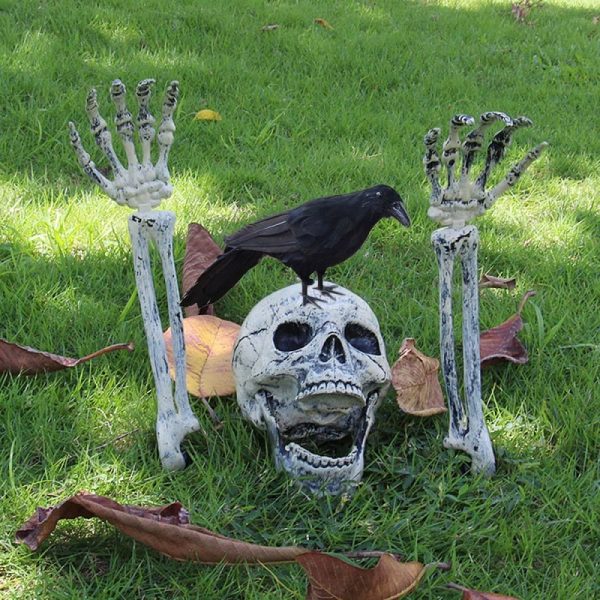 Halloeween Realistic Skeleton Stakes and Crow Prop