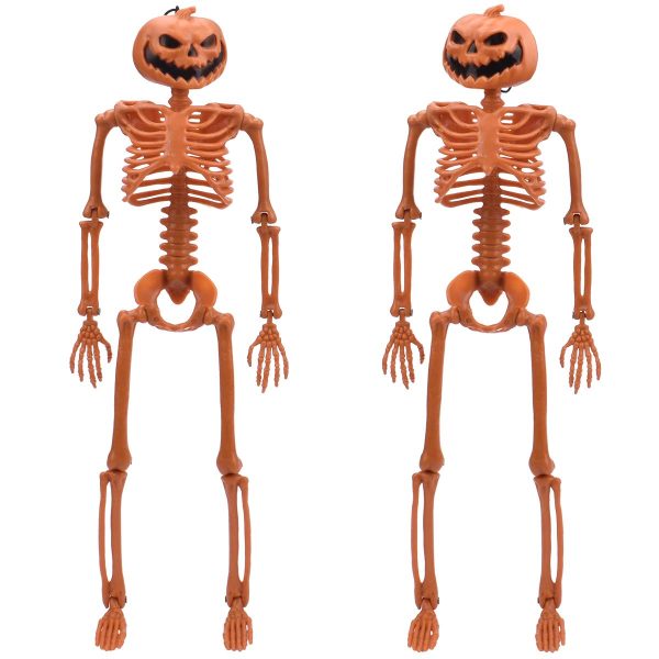 2pcs Halloween Pumpkin Head Skeleton Prop