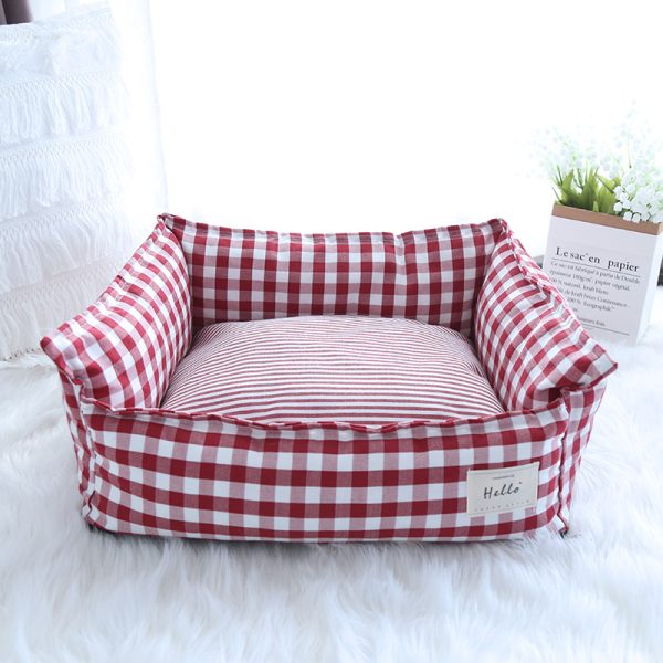 Ins Korean style cotton and linen material plaid sofa pet nest for cats and dogs