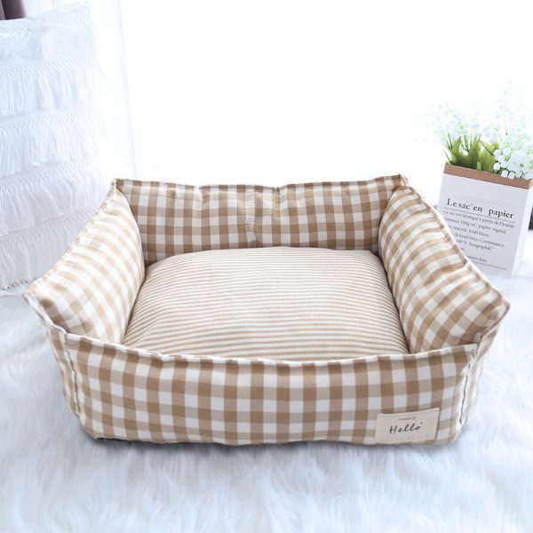 Ins Korean style cotton and linen material plaid sofa pet nest for cats and dogs