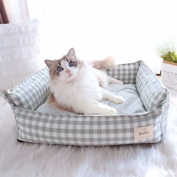 Ins Korean style cotton and linen material plaid sofa pet nest for cats and dogs