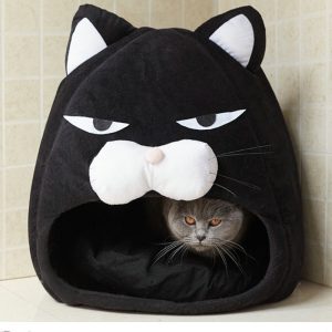 Cute cartoon black cat shape pet house for cat and dog