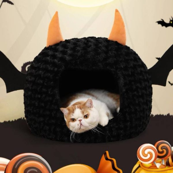 Halloween little devil design half surrounded pet house cats and dogs