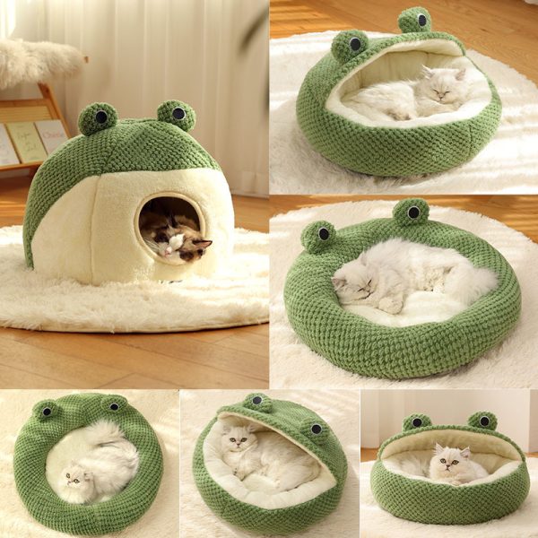 New winter warm green cartoon frog pet nest and cat nest