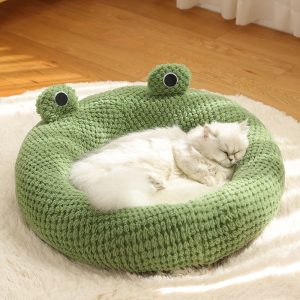 New winter warm green cartoon frog pet nest and cat nest