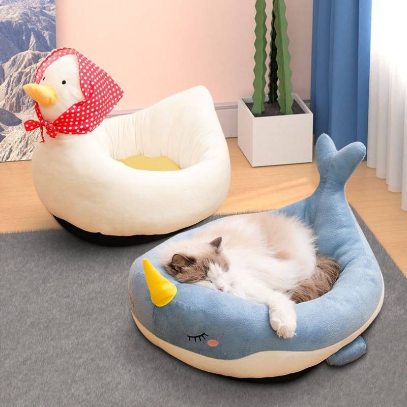 Winter and summer universal double-sided design whale/duck shape cat bed and dog bed