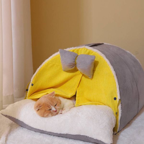 Warm, plush, comfortable and smooth semi-enclosed tent cat nest cat house