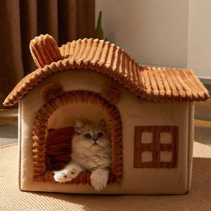 Brown winter enclosed warm luxury double roof villa cat house